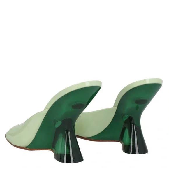 Dries Van Noten celery patent leather peep-toe emerald lucite 110mm wedges - Picture 4 of 4